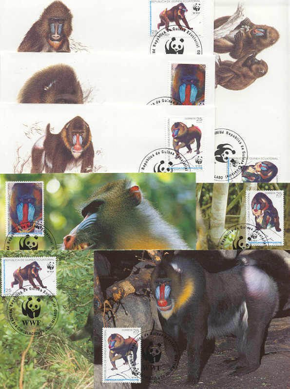 Guinea Eq. 8 FDC/cards WWF/Monkies 1991