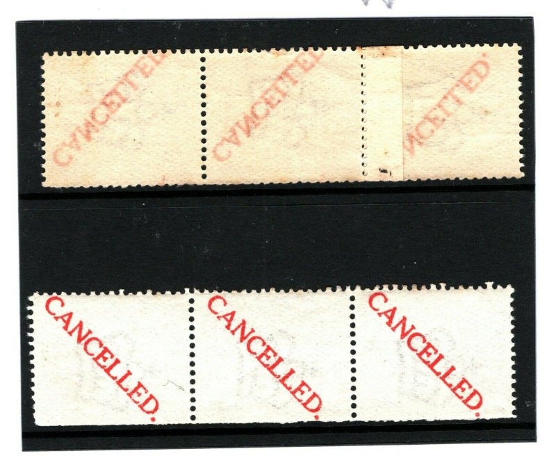 GB SPECIMEN 1911 Machine Trial COIL-JOIN STAMP *CANCELLED* Strips of 3 {2} 1022