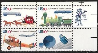 US #1572-75 MNH Zip Code Block. 200 years - Postal Service