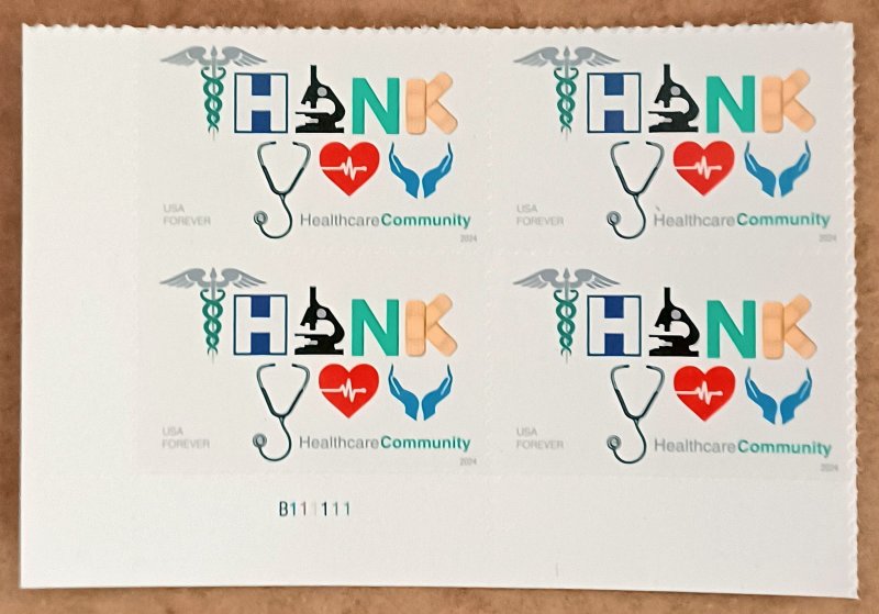 US #5947 (73c) Thank You Healthcare Community MNH blk of 4 plate #B11111 (2024)