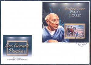 CENTRAL AFRICAN REPUBLIC 2012 PABLO PICASSO SOUVENIR SHEET  FDC