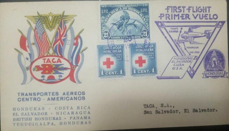 RO) 1943 HONDURAS, ORCHIDS 21c - UPU, RED CROSS OBLIGATORY ON ALL DOMESTIC