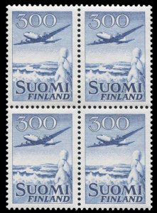 Finland #C41-45 Cat$140, 1958 300m blue, block of four, never hinged