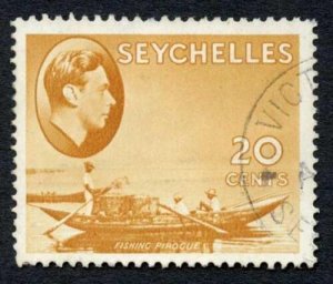 Seychelles SG140ab 20c Chalky Handkerchief Flaw Fine used Cat 180 pounds 