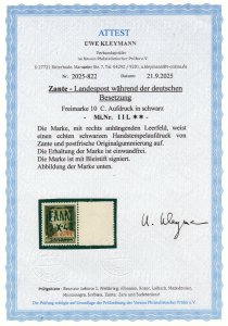 GERMANY OCCUPATION WW2 ZANTE I/I WITH TAB BLACK OVPT CERT KLEYMANN PERFECT MNH