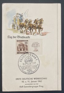 1942 Prague Bohemia Moravia Germany First Day Souvenir Card Cover Philatelic Exh