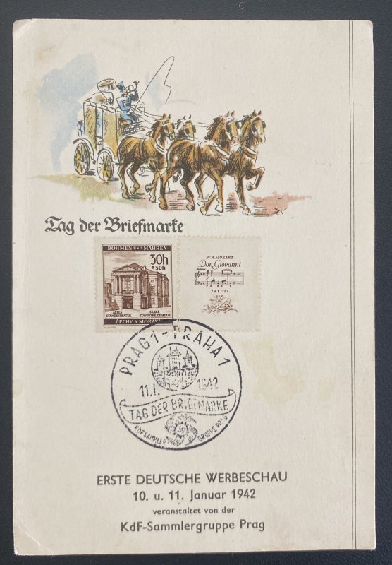 1942 Prague Bohemia Moravia Germany First Day Souvenir Card Cover Philatelic Exh