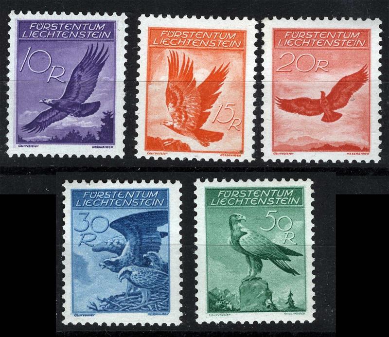 Liechtenstein Sc C9-C13 10r-50r Airmail Birds Set Never Hinged Original Gum