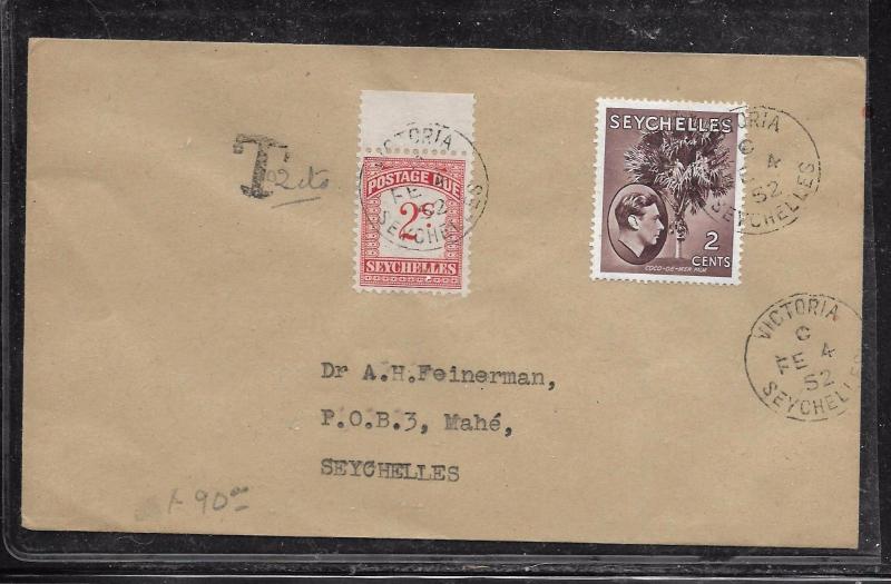 SEYCHELLES  (P2201B) 1952 KGVI 2C WITH POSTAGE DUE 2C LOCAL USEAGE