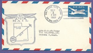 77N57f- SALT LAKE CITY 1959 WEST COAST A/L CAM 77 FIRST FLIGHT AIRMAIL COVER