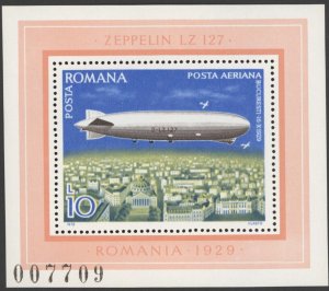 1978 Romania Scott #C221 Zeppelin of Bucharest, Souvenir Sheet MNH