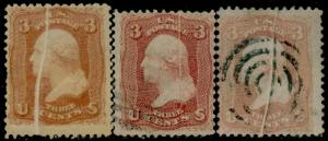 #65 VAR. WASHINGTON (3) USED W/ DIFFERENT PRE-PRINT PAPER FOLD ERRORS BQ5477