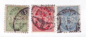 Denmark Sc 38-40 1884 Coat of Arms stamps used