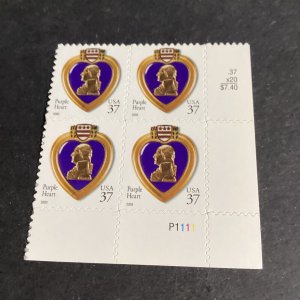 Scott #3784A -37c Purple Heart plate block Of 4-2003-MNH-US