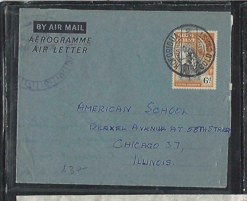 GOLD COAST (P2708B)  1958   QEII  6D AEROGRAM   KOFORIDUA TO USA