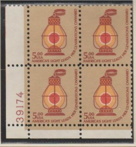 U.S. Scott #1612 Lamp $5 Stamps - Mint NH Plate Block