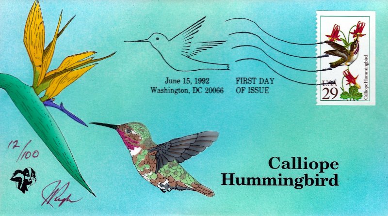 Pugh Designed/Painted Calliope Hummingbird FDC...4 of 100 created!