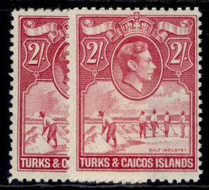 TURKS & CAICOS ISLANDS GVI SG203 + 203a, 2s SHADE VARIETIES, M MINT. Cat £71.