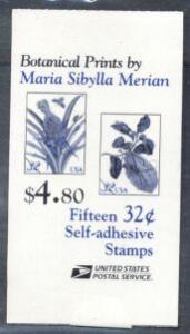 US Stamp #BK261 MNH - Merian Prints Unexploded Booklet