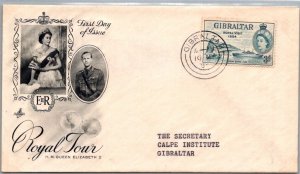 SCHALLSTAMPS BRITISH GIBRALTAR 1954 CACHET FDC COVER ROYAL TOUR ADDR CANC