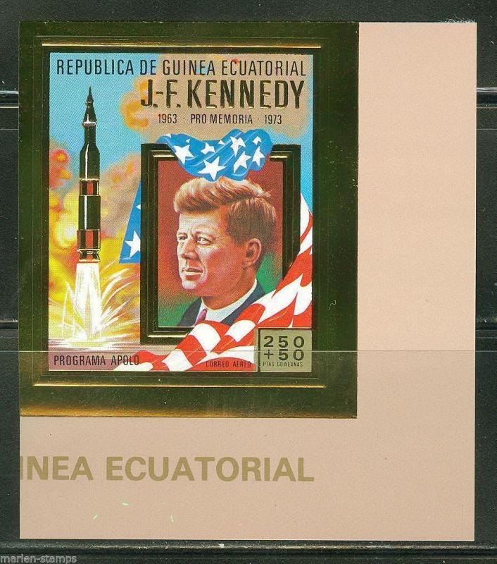 EQUATORIAL GUINEA SPACE  JOHN F. KENNEDY GOLD FOIL IMPERF STAMP MINT NH 