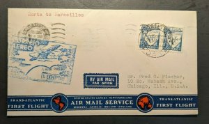 1937 Horta Portugal First Flight Airmail Cover FFC to Chicago Illinois USA