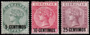 Gibraltar Scott 22-24 (1889) Mint H LH VF, CV $29.25 B