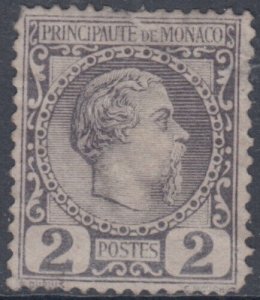 MONACO Sc # 2 (1) 2¢ DULL LILAC w/HINGE REMNANT, FLAWS, BASICALLY a SPACE FILLER