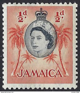 JAMAICA 1956 QEII ½d Black & Deep Orange-Red SG159 MH