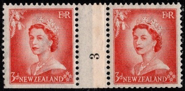 1954 New Zealand Scott #- 292 3d Queen Elizabeth Counter Coil Number Pair MNH