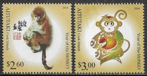 Aitutaki #631-2 MNH Set - Year of the Monkey