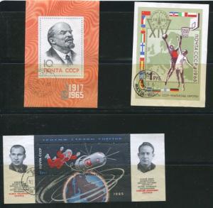 Russia 1965 3 Souvenir Sheets Used Sport Lenin Space   2244