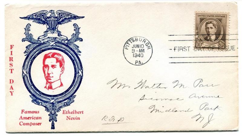 883 Famous American, Ethelbert Nevin, Sadworth Cachet FDC