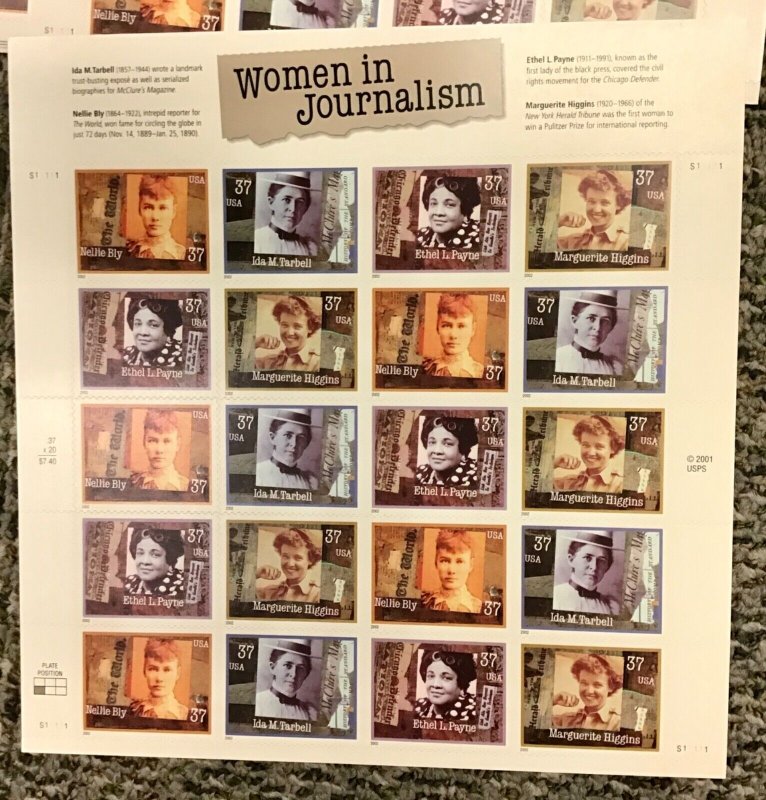 3665-3668  Women in Journalism  Lot of 10 sheets  MNH 37 c Sheet of 20  FV $74