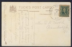 POSTAL HISTORY USA flag South Rock? VT 1907? to Randolph VT GENEALOGY POSTCARD