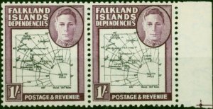 Falkland Is Dep 1946 1s Black & Purple SGG8a 'Gap in 80th Parallel' in V.F MN...