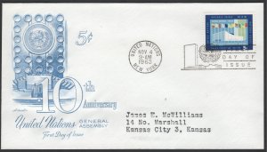 SC#119 5¢ United Nations: 10 Years General Assembly FDC (1963) Addressed