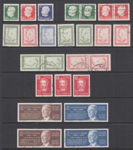 Sweden Sc B37-B58a used 1948-1966 Semi-Postals, 5 cplt sets + Booklet Pane Cover