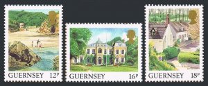 Guernsey 372-374, MNH. Mi 413-414.448. Views 1988-1989. Petit Bot beach, Hostel,