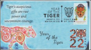 22-010, 2022, Year Of the Tiger, First Day of Issue, Pictorial Postmark, Lunar 