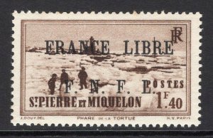 St Pierre et Miquelon 1941 FNFL Overprint 1.40Fr MNH