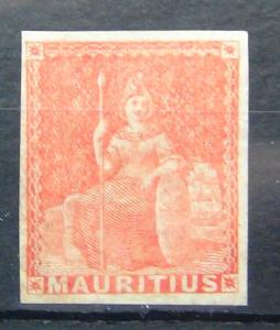 Mauritius 1858 1862 6d Vermilion 4 marge copie inutilisé N° gomme