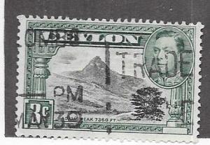 Ceylon #279a  3c  George VI  dark green  (U) CV $12.00