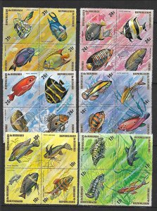 BURUNDI Sc 449-54,C207-12 NH issue of 1974 - BLOCKS OF 4 - SEA LIFE