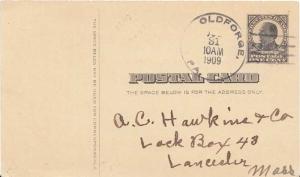 United States Pennsylvania Oldforge 1909 doane 3/12  1878-1917  Postal Card.