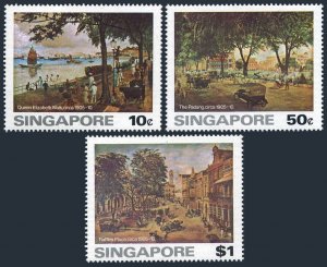 Singapore 254-256, 256a, MNH. Mi 257-259,Bl.8. Paintings of Old Singapore, 1976.