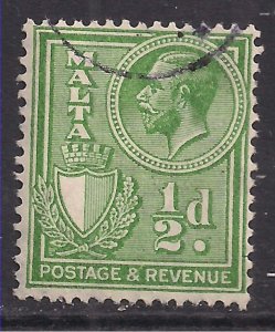 Malta 1930 KGV 1/2d Yellow Green Used Postage & Revenue SG 194 ( R1035 )