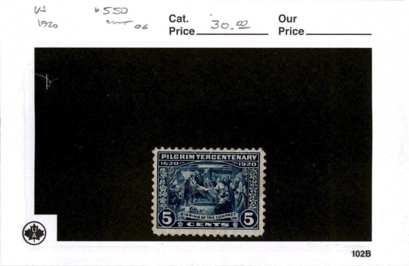 United States Postage Stamp, #550 Mint Hinged, 1920 Pilgrim (AF)
