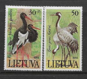 LITHUANIA 403-404 MNH CICONIA NIGRA, BIRDS SET 1991