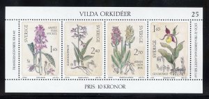 Sweden 1419 MNH, Wild Orchids Souvenir Sheet from 1982.